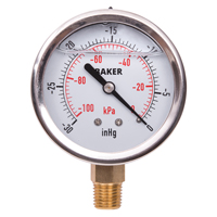 Manom&egrave;tres,  2-1/2", 30" Hg-0" Vac, Fixation inf&eacute;rieure, Analogique rempli de liquide OCP Construction Supplies