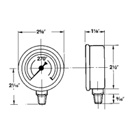 Manom&egrave;tres,  2-1/2", 30" Hg-0" Vac, Fixation inf&eacute;rieure, Analogique rempli de liquide OCP Construction Supplies