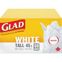 Tall 45L Unscented Garbage Bags, Regular, 24" W x 28" L, White OCP Construction Supplies