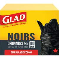 74L Garbage Bags, Regular, 26" W x 33" L, Black OCP Construction Supplies