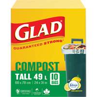 Tall Compostable Bags, Regular, 31" L x 24" W, Brown, 49 L (13 Gal.) Capacity OCP Construction Supplies