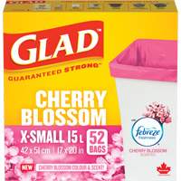 Glad&reg; Cherry Blossom Coloured & Scented Bags, Strong, 17" W x 20" L, Pink, 15 L (3.96 Gal.) Capacity OCP Construction Supplies