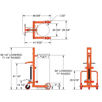 Hydraulic Large Liquid Gas Cylinder Cart HLCC, Polyurethane Wheels, 20" W x 20" D Base, 1000 lbs. OCP Construction Supplies