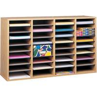 Adjustable Compartment Literature Organizer, Stationary, 36 Slots, Wood, 39-1/4" W x 11-3/4" D x 24" H OCP Construction Supplies