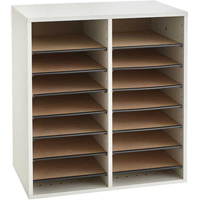 Adjustable Compartment Literature Organizer, Stationary, 16 Slots, Wood, 19-1/2" W x 11-3/4" D x 21" H OCP Construction Supplies