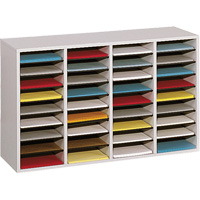 Adjustable Compartment Literature Organizer, Stationary, 36 Slots, Wood, 39-1/4" W x 11-3/4" D x 24" H OCP Construction Supplies