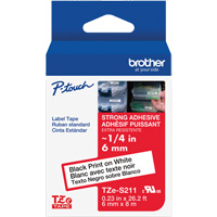 Extra-Strength Laminated Tape for P-Touch Label Makers, 6 mm x 8 m, Black on White OCP Construction Supplies