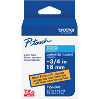 TZe-B41 Laminated Tape for TZe-Compatible P-Touch Label Makers, Black on Fluorescent Orange, 0.7" Width OCP Construction Supplies