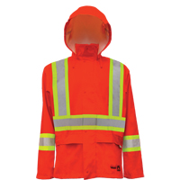 Hi-Vis FR/PU Safety Rain Jackets, Small, High Visibility Orange OCP Construction Supplies
