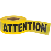 "Attention" Barricade Tape, Bilingual, 3" W x 1000' L, 2.5 mils, Black on Yellow OCP Construction Supplies