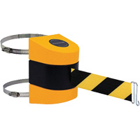 Tensabarrier&reg; Barrier Post Mount with Belt, Plastic, Clamp Mount, 24', Black and Yellow Tape OCP Construction Supplies