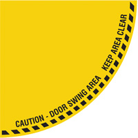 Signalisation au sol ?Caution? (attention) pour porte battante en quart de cercle, Adh&eacute;sif, Anglais avec pictogramme OCP Construction Supplies