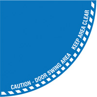 Signalisation au sol ?Caution? (attention) pour porte battante en quart de cercle, Adh&eacute;sif, Anglais avec pictogramme OCP Construction Supplies