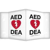 90° Projecting "AED/DEA" Sign, 9" x 6", Plastic, Bilingual with Pictogram OCP Construction Supplies