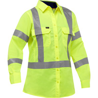Chemise de travail &agrave; manches longues et X au dos Bisley avec X-Airflow pour femmes, Poly-coton, Petit, Jaune lime haute visibilit&eacute; OCP Construction Supplies