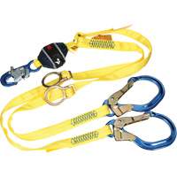 Twin-Leg Tie-Back Web Shock-Absorbing Lanyard, 6', Rebar Hook Center, Snap Hook Leg Ends, Polyester OCP Construction Supplies