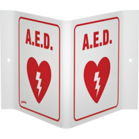 "A.E.D." V-Style Sign, 6" x 9", Acrylic, English with Pictogram OCP Construction Supplies