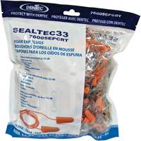 SEALTEC33 Orange Tapered PU Foam Disposable Earplugs, Bulk - Polybag, Corded OCP Construction Supplies