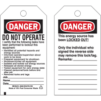 Lockout Tags, Plastic, 3" W x 5-1/2" H, English OCP Construction Supplies