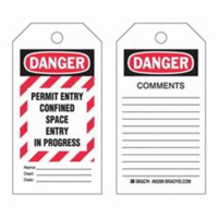 "Confined Space" Tags, Polyester, 3" W x 5-3/4" H, English OCP Construction Supplies