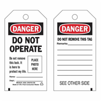 Self-Laminating "Do Not Operate" Tags, Polyester, 3" W x 5-3/4" H, English OCP Construction Supplies