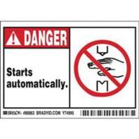 "Danger Starts Automatically" Sign, 3-1/2" x 5", Polyester, English with Pictogram OCP Construction Supplies
