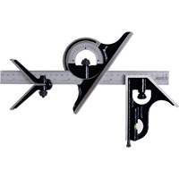 Combination Square Set with E/M Rule, 4 pcs., 1/64"/0.5 mm Graduations, Steel, Plain OCP Construction Supplies