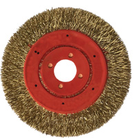 Brosse m&eacute;tallique &agrave; touret et &agrave; encapsulation partielle ne rejetant pas les fils, 3" dia., Fils 0,012", Arbre 1/4" OCP Construction Supplies