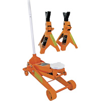 Cric datelier 3 tonnes avec paires de chandelles pour v&eacute;hicule de 3 tonnes, 2,5 tonne(s) Capacit&eacute;, 5" Abaiss&eacute;e, 19-1/4" &eacute;lev&eacute;e, Hydraulique &agrave; main OCP Construction Supplies