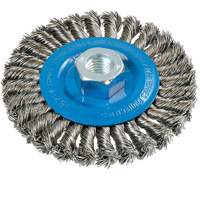 Brosse rotative &agrave; fils nou&eacute;s large, Dia. 4-1/2", Fils 0,02", Arbre 5/8"-11, Aluminium/Acier inoxydable OCP Construction Supplies
