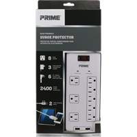USB Charging Surge Protectors, 8 Outlets, 2400 J, 1875 W, 6' Cord OCP Construction Supplies